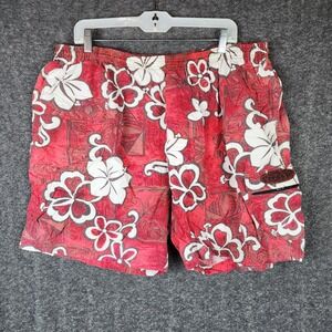 Nalu Cargo Shorts Mens XL Red White Hibiscus Floral Print Tropical Cotton